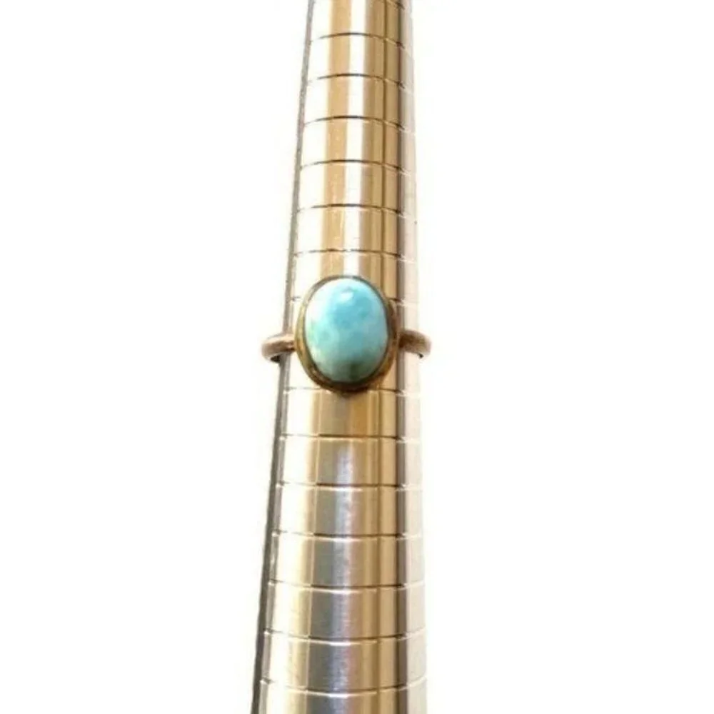 Vintage Southwestern Silvertone Oval Cabachon Turquoise Ring 5.75